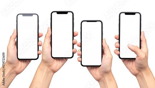 Four hands holding blank phones
