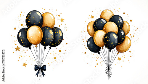 Elegant Black and Gold Balloons for Celebration Decor and Party Themes with Festive Sprinkles