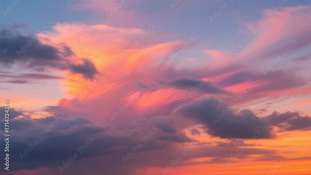 Fototapeta premium Vibrant sunset sky filled with pink orange and gray clouds creating a beautiful atmospheric scene