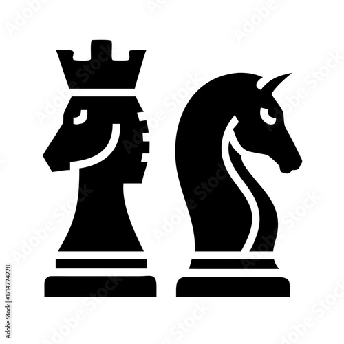 Vector art of chess pieces a rook and a knight stand ready for a strategic game of skill and intellect on the checkered board