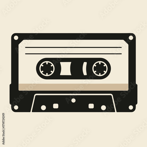 Minimalist illustration of a vintage audio cassette tape