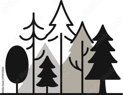 Illustration of a forest with trees on a transparent background