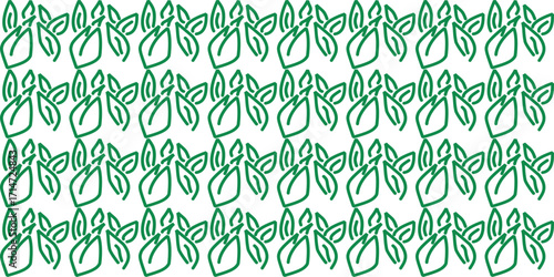 Seamless pattern with green leaves on white background. Vector illustration.