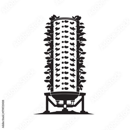 Vertical garden tower with leaves plants growing