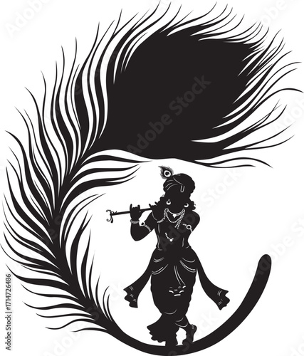 Krishna silhouette  with peacock