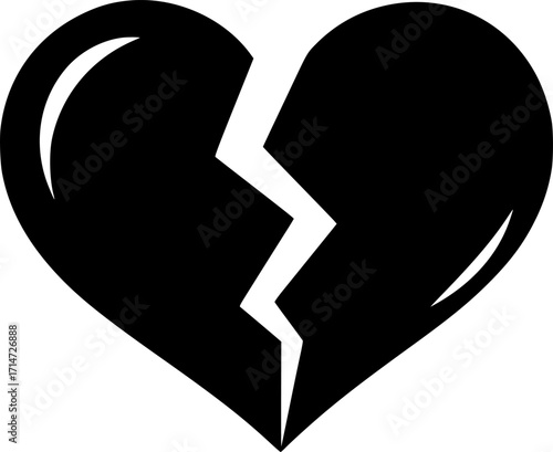 a black and white drawing of a broken heart, simplistic design, vector illustration