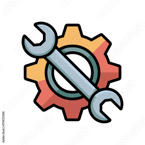 gear with wrench vector illustration flat design icon symbolizing settings tools repair maintenance and service