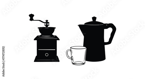 A simple black and white illustration of coffee brewing tools