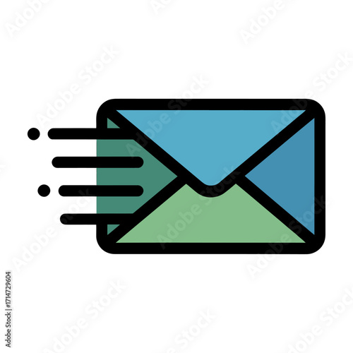 envelope vector illustration with motion lines symbolizing fast mail message communication and delivery