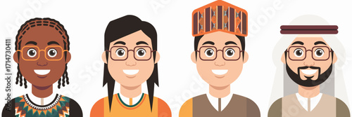 Flat vector portraits of people with different hairstyles and skin tones – Ideal for diversity themes, multicultural branding, or social campaigns