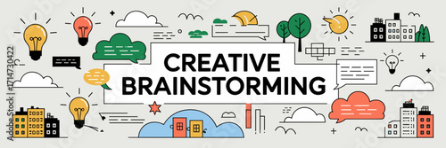 Vector illustration of creative brainstorming with ideas on whiteboard – Ideal for workshops, design thinking campaigns, or business branding