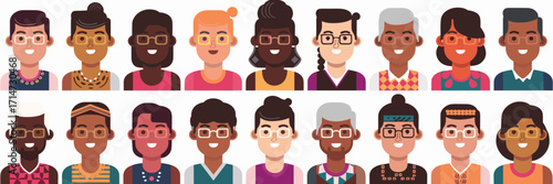 Flat portraits of diverse people with cultural clothing and hairstyles – Great for multicultural campaigns, inclusivity branding, or social design