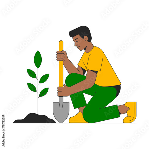 person planting tree vector illustration symbolizing environment nature growth sustainability ecology