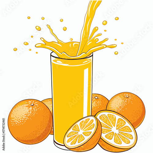 Fresh Orange Juice with Splash Vector Illustration