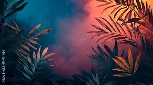 Vibrant Tropical Leaves in Sunset Hues.
