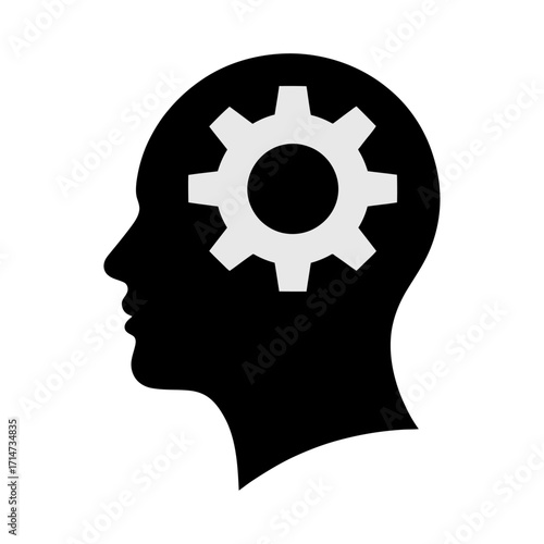 human head silhouette with gear brain symbol thinking creativity artificial intelligence vector icon