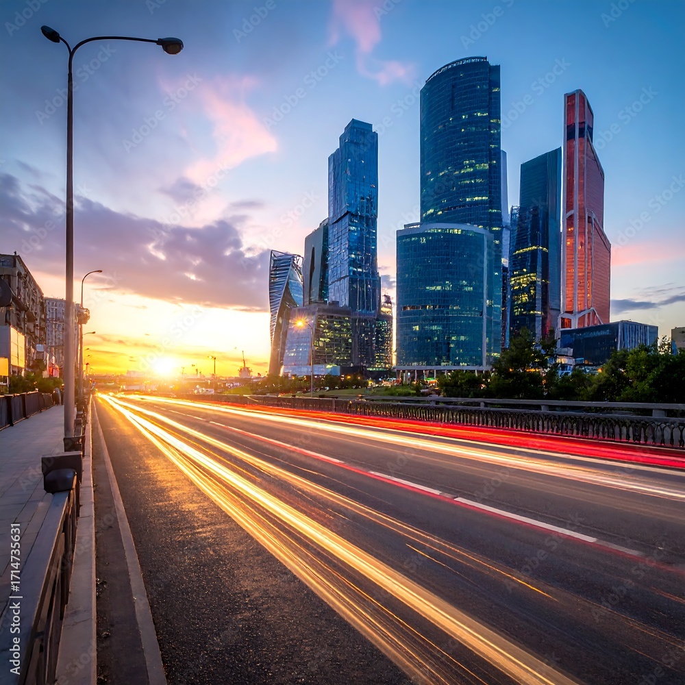 Fototapeta premium City highway at sunset (1)