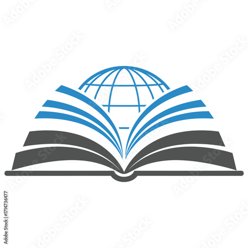 Open Book With Blue Globe Symbol On White Background earth world