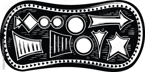Assortment of Hand Drawn Geometric and Abstract Shapes in Black and White doodle illustration