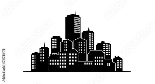 Silhouette of a modern city skyline, showcasing various buildings and architecture.