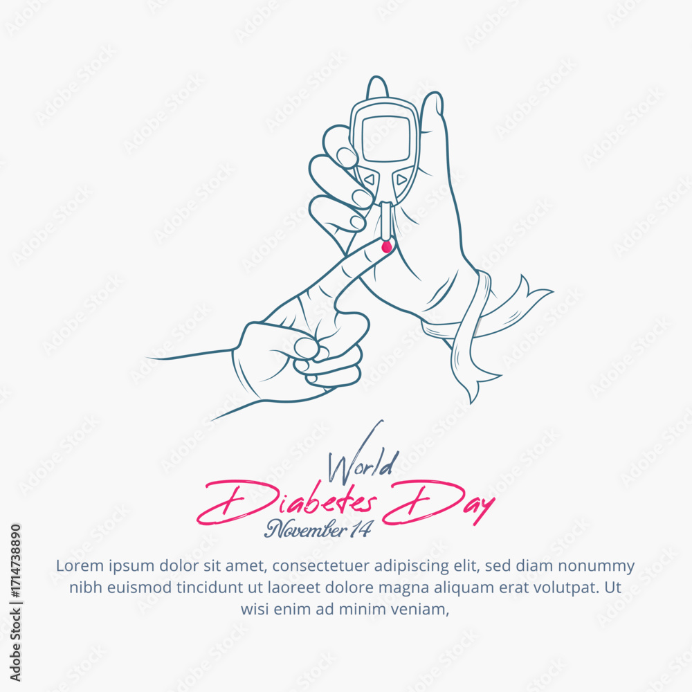 Fototapeta premium World Diabetes Day awareness vector illustration with blood glucose test