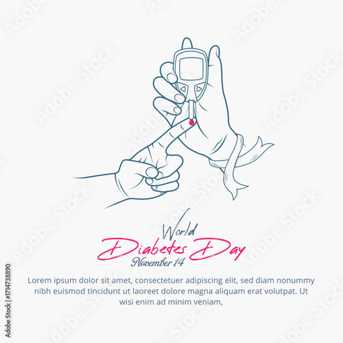 World Diabetes Day awareness vector illustration with blood glucose test