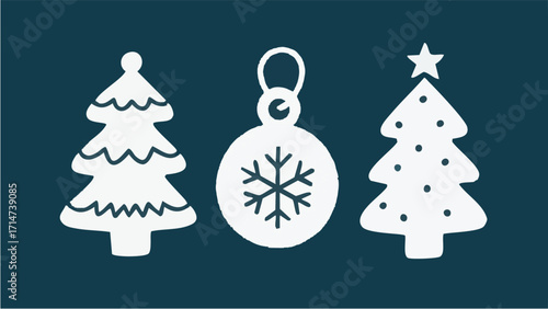 Illustrations depicting Scandinavian-style Christmas charms and accessories in a simple, minimalist style. Winter. December. New Year. Wreath. Charm. Ornament. Snowman. Present.
