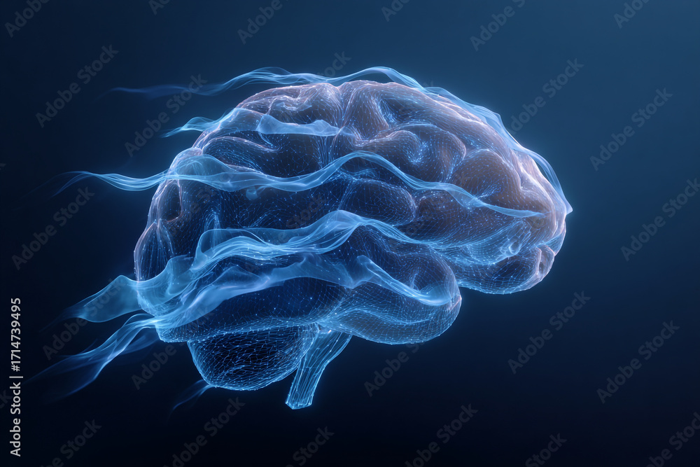 Obraz premium High-detail 3D brain rendering, with luminous blue energy flows highlighting structure and complexity.