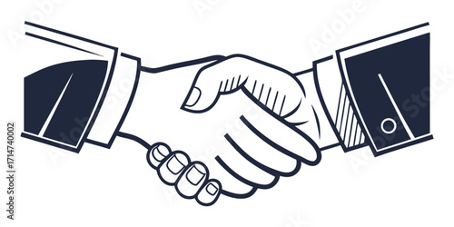 Simple line art illustration of two hands shaking in a business handshake agreement partnership