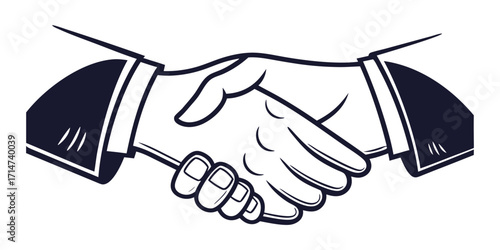 Black and White Illustration of Two Hands Shaking with Suits handshake business