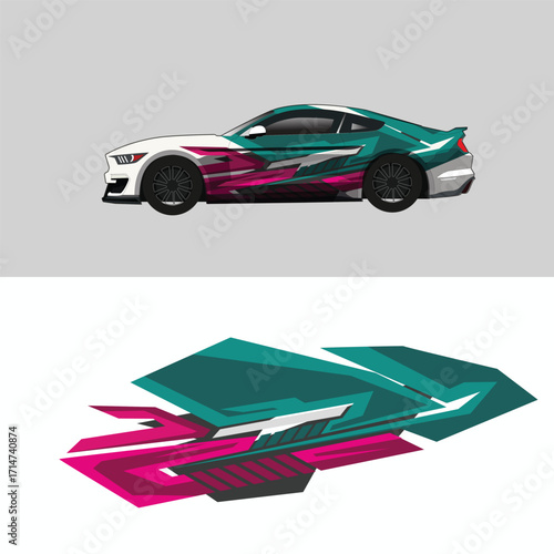 car wrapping decal template vector design. racing car body decals.
