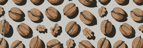Minimalist sheet of walnuts in various orientations – Suitable for vector design and clean illustration projects