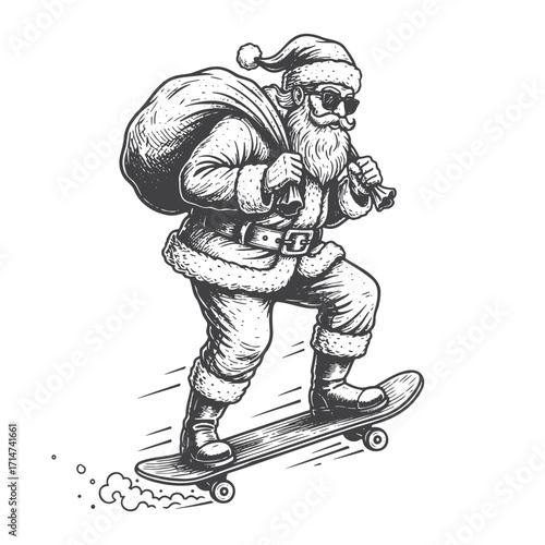 Santa Skateboarder Delivering Gifts Vector Illustration