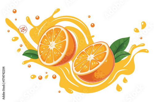 Juicy Orange Halves with Splash Illustration