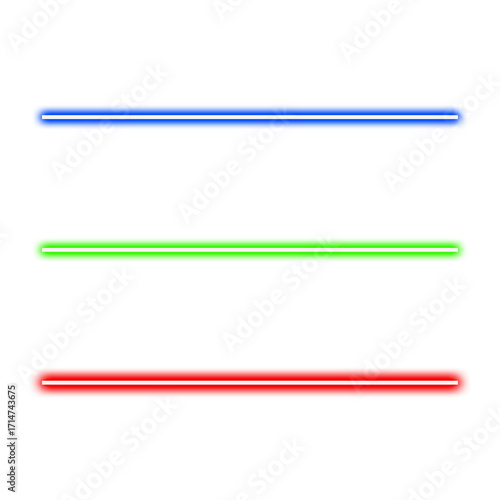 Neon glow line set, blue green red glowing elements for digital design