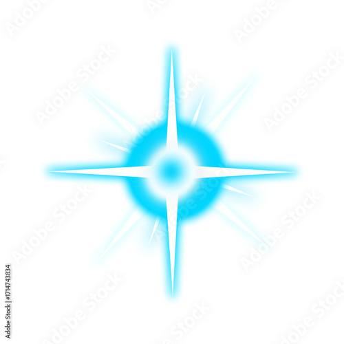 Blue sparkle glowing star element, bright neon light effect