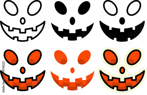 Set of spooky halloween ghost face icon