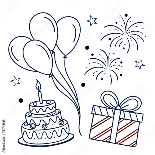 Collection of stylized line art icons for festivals celebrations and events