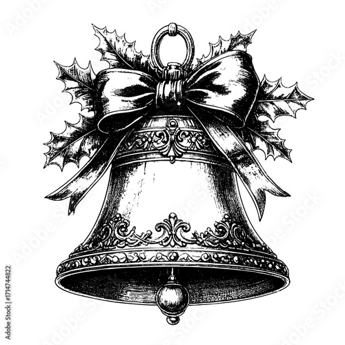 Christmas Bell Ornament with Holly