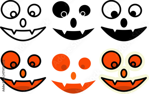 Set of spooky halloween ghost face icon