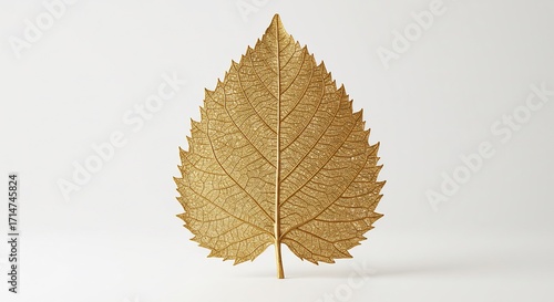 Hoja dorada brilla suavemente luz difusa fondo blanco elegante. AI Generated