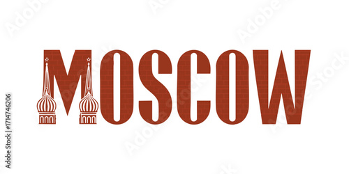 Moscow Typography with Kremlin Silhouette, Red Brick Texture, and Iconic Russian Landmarks on Transparent Background – Travel Design Vector
