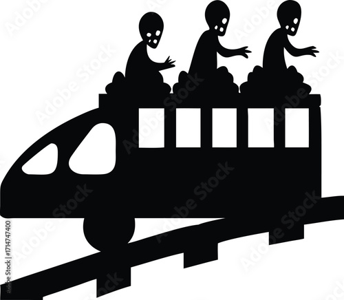 Silhouette of children riding on a roller coaster train