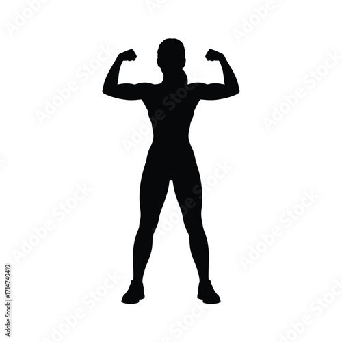 Silhouette of a strong woman flexing her biceps muscles with pride