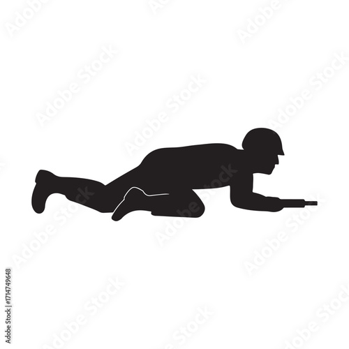 Vector art of silhouette of a soldier crawling with a rifle