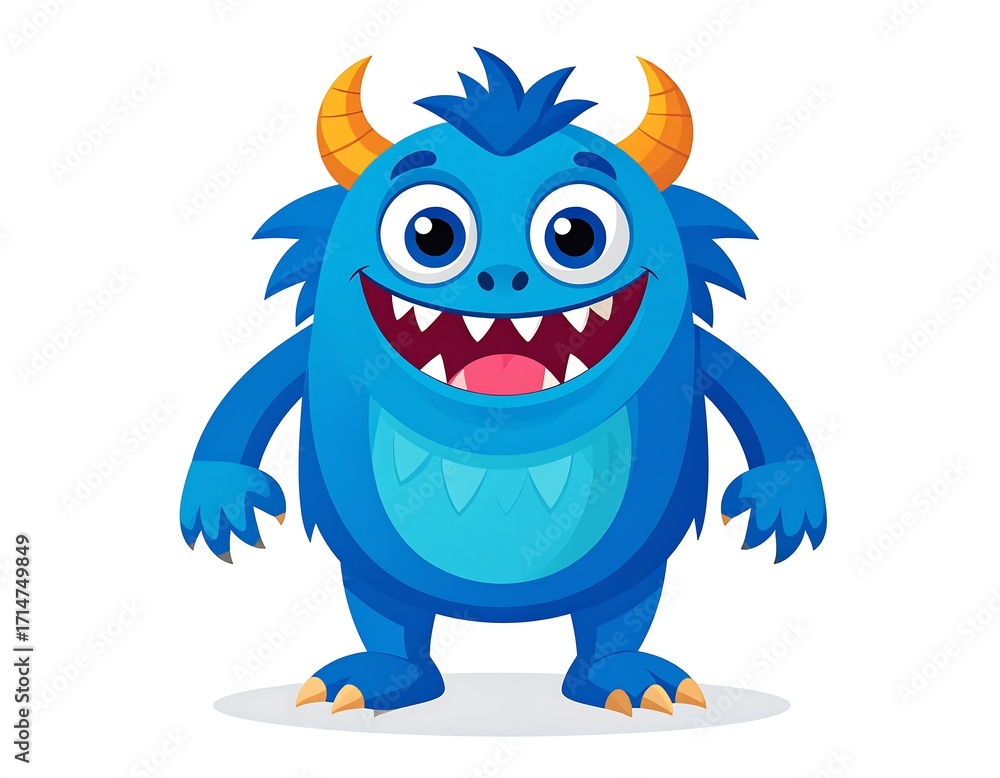 Fototapeta premium A friendly blue cartoon monster