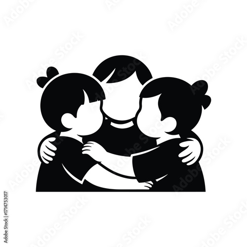 Three children embracing in a warm hug showing love and unity