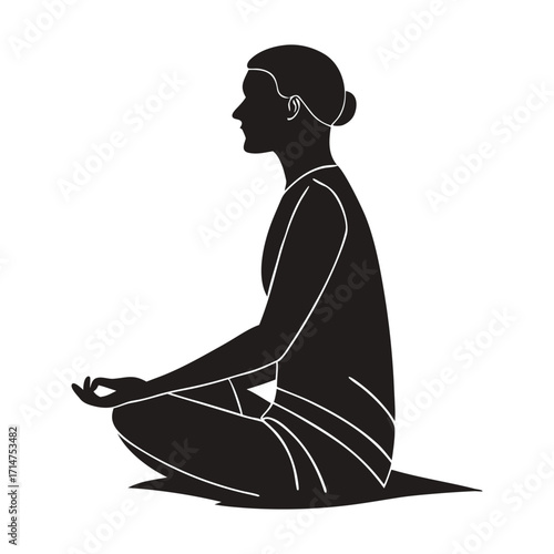 Serene yoga pose silhouette in dynamic red and blue hues on clean white background