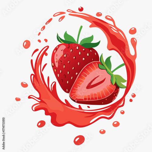 Fresh Strawberry Splash Illustration with Juice Effect