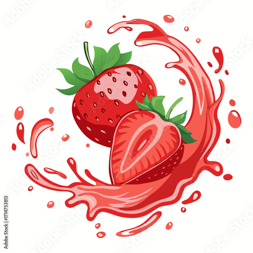 Fresh Strawberry Splash Illustration with Juice Effect